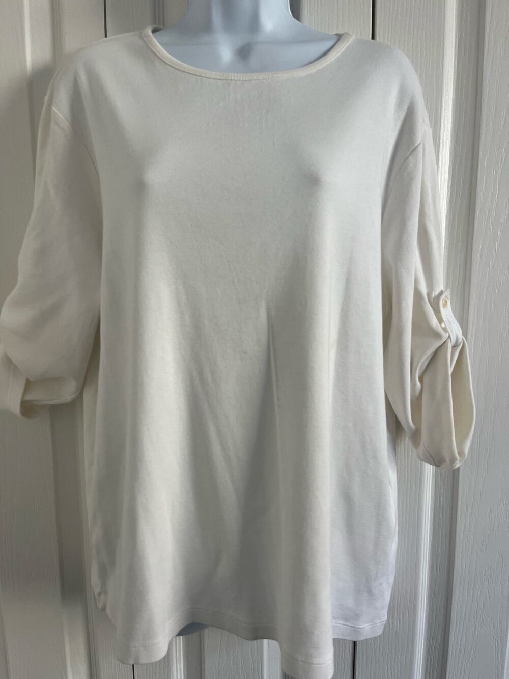 Lauren Ralph Lauren Women's 1X White Ivory 100% Cotton Long Sleeve Top NWT